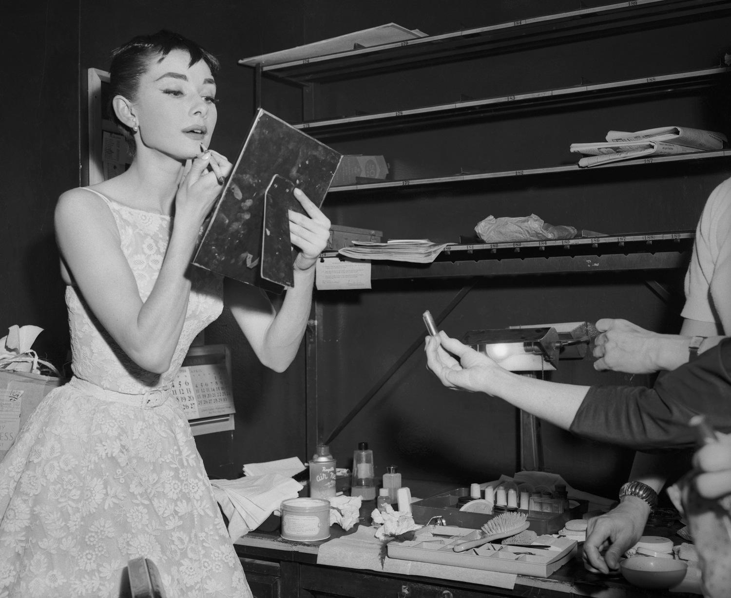 Audrey Hepburn Applying Lipstick Before Academy Awards Presentation